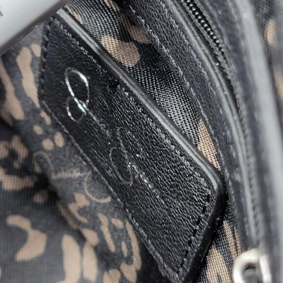 Jessica Simpson Black Leather Flap Messenger Bag w/ gunmetal chain & long strap - Picture 8 of 9